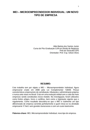 Capa do trabalho O microempreendedor individual
